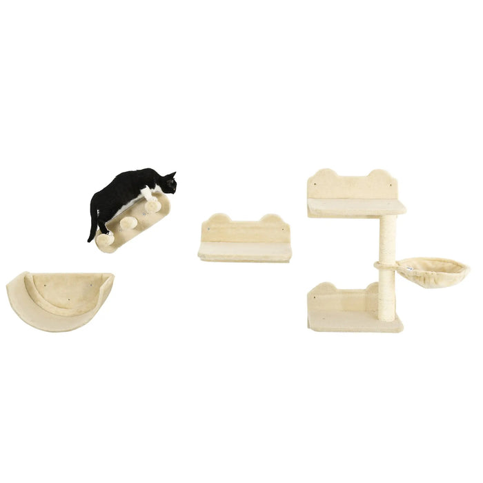 Set di pareti da arrampicata per gatti, piattaforma in 4 parti, 3 piani, direttore, chipboard di legno, beige