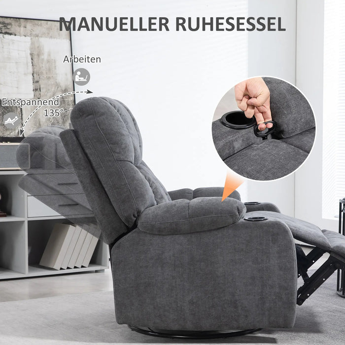 Relax armchair with foot support lying armchair rotatably dark gray, 88x96x108cm