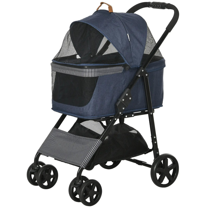 Chien buggy chien chien amovible sac de transport amovible 2 en 1 bleu foncé pliable, 77,5x51x99.5 cm