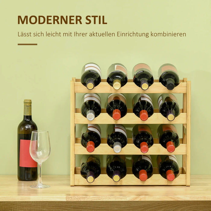 Wine shelf made of bamboo for 16 wine bottles, 4 shelves, 43x23.5x38cm nature