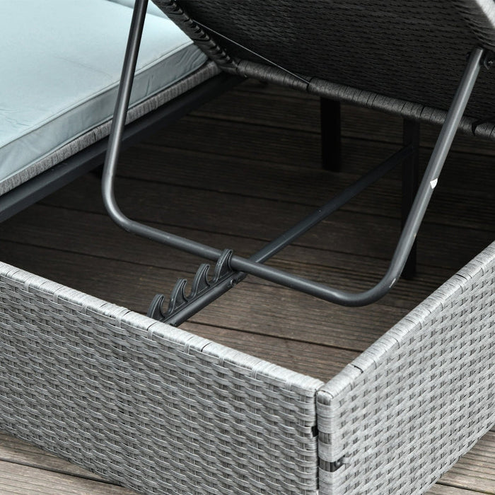 Poly Rattan Doppelliege Sonnenliege für 2 Personen mit Sonnendach Gartenliege Stahl Polyester Grau, 196x137x36,5cm