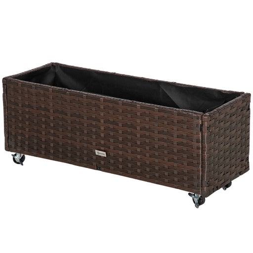 Hochbeet Poly Rattan mit Rollen Pflanzkasten mit Abflusslöchern Blumenkasten Blumenkübel Kaffee-Braun, 94,5x31x36cm