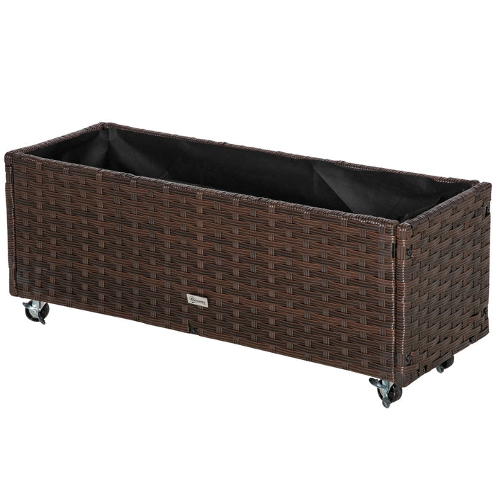 Hochbeet Poly Rattan mit Rollen Pflanzkasten mit Abflusslöchern Blumenkasten Blumenkübel Kaffee-Braun, 94,5x31x36cm