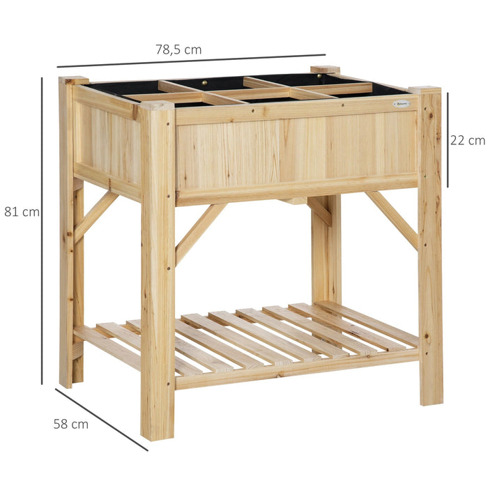 Hochbeet Holz mit 6 getrennten Anbauflächen Pflanztisch Blumenkasten Vliesstoff Natur, 78,5x58x81cm