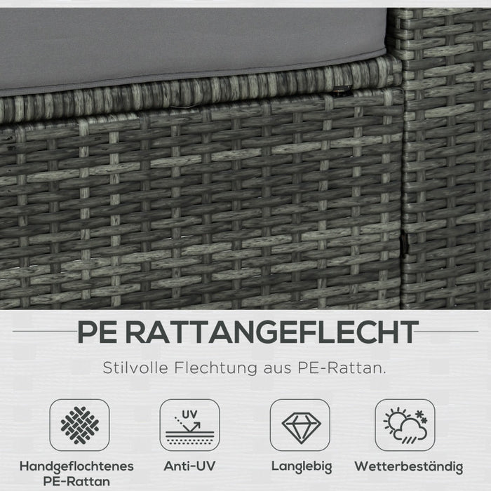 7-tlg. Polyrattan Gartengarnitur Gartenmöbel Garten-Set Sitzgruppe Loungeset Loungemöbel inkl. Fusshocker Sitzkissen Grau Stahl + Polyester, 58x58x37cm