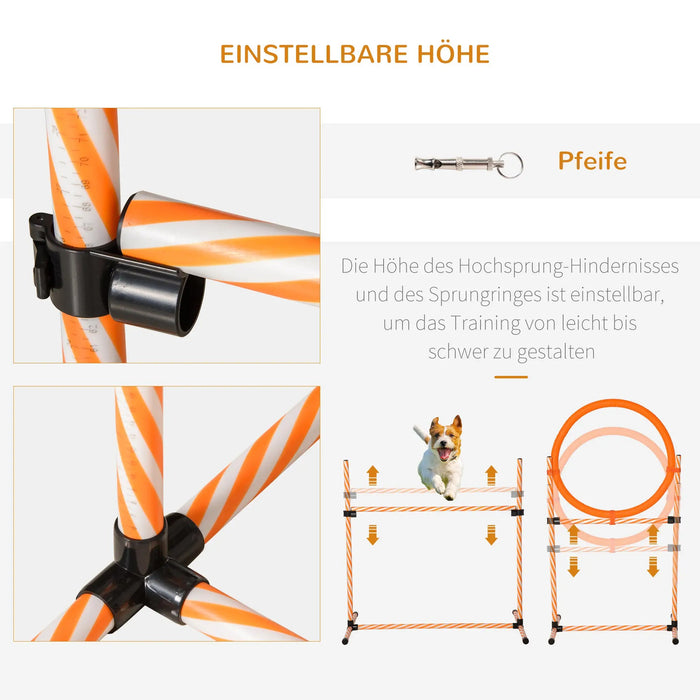 Hunde Agility-Set mit Sprungreif Tunnel Slalomstangen, 328x67x93cm