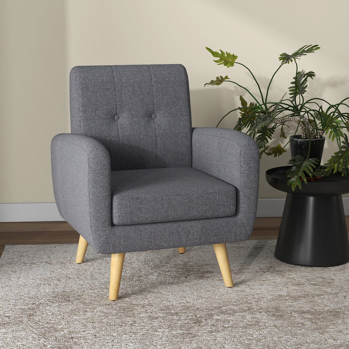 Fauteuil en conception de scandi, fauteuil accent, point bouton, nature + gris clair