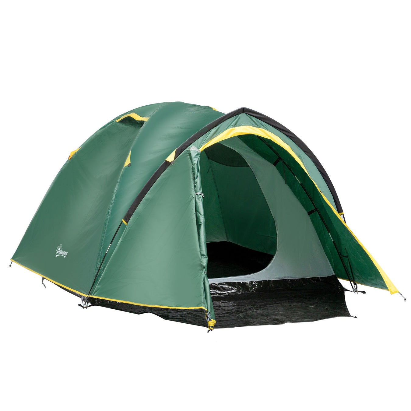 Zelt für 2 Personen 190T Campingzelt mit Heringen Glasfaser Polyester Grün + Gelb, 325x183x130cm