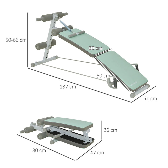 Banc d'entraînement, entraîneur du ventre, réglable en hauteur, pliable, acier, vert, 51x137x50-66cm