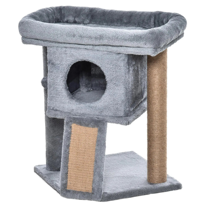 Scratching Tree avec une grotte de chat, plate-forme de couchette, avec plaquette à gratter, balle de jeu, pour les chats jusqu'à 5 kg