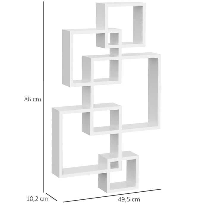 Wandregal, Schweberegal, 5 Regale, Massivholz, Weiss