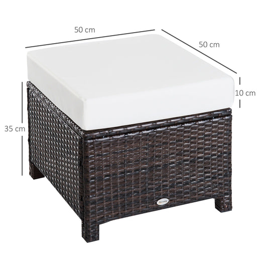 Poly Rattan Hocker mit Kissen Sitzhocker Braun + Cremeweiss, 50x50x35cm