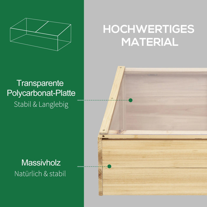 Gewächshaus Holz Frühbeet Frühbeetkasten Treibhaus Garten & Pflanzkasten-System für Garten Balkon, Natur, Tanne, PC-Platte, 100x50x35cm