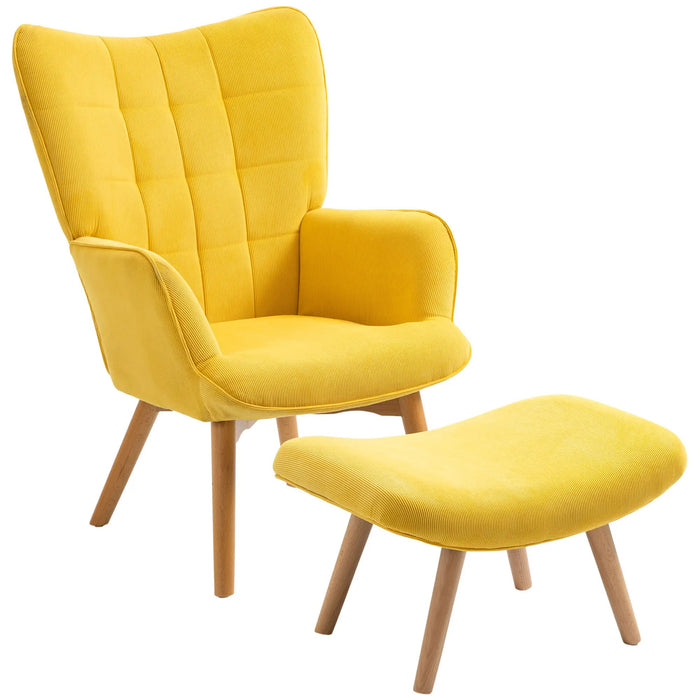 Armchair Ackent en ski Oursign, avec des ottomans, un ensemble de fauteuils, du bois de hêtre, un look de cordon, jaune