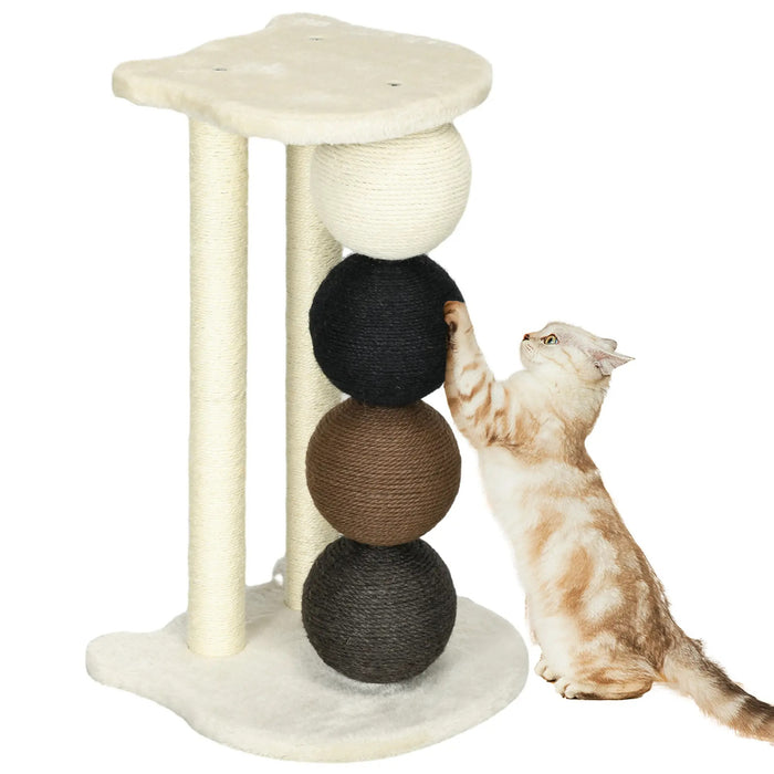 Cat Scratching Post, plate-forme, avec 2 poteaux de sisal et 4 balles Sisal, jouets, 38x38x64cm