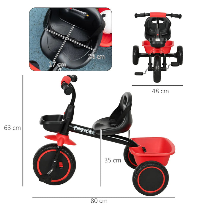 Tricycle pour enfants avec ceinture pelvienne et 2 paniers Siège réglable en hauteur pendant 2-5 ans