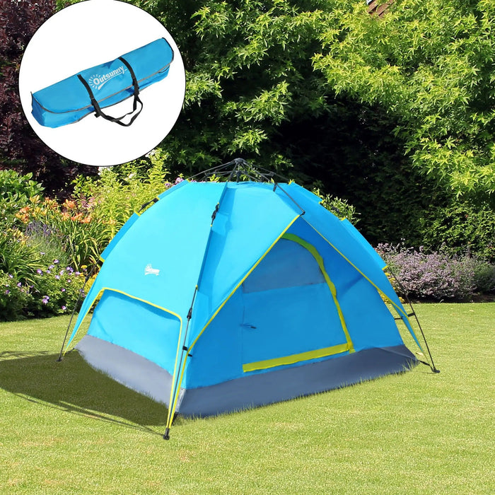 Campingzelt Sekundenzelt Pop Up Zelt Automatisch 3-4 Personen Blau + Gelb, 230x200x135cm