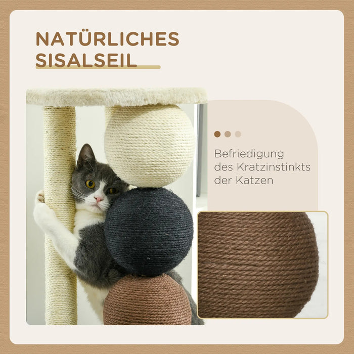 Cat Scratching Post, plate-forme, avec 2 poteaux de sisal et 4 balles Sisal, jouets, 38x38x64cm