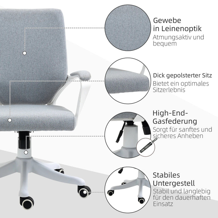 Bürostuhl Computerstuhl höhenverstellbar neigbare Rückenlehne Grau & Weiss, 62x69x92-100cm