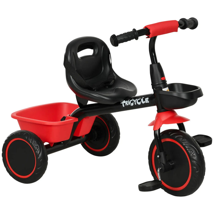 Tricycle pour enfants avec ceinture pelvienne et 2 paniers Siège réglable en hauteur pendant 2-5 ans