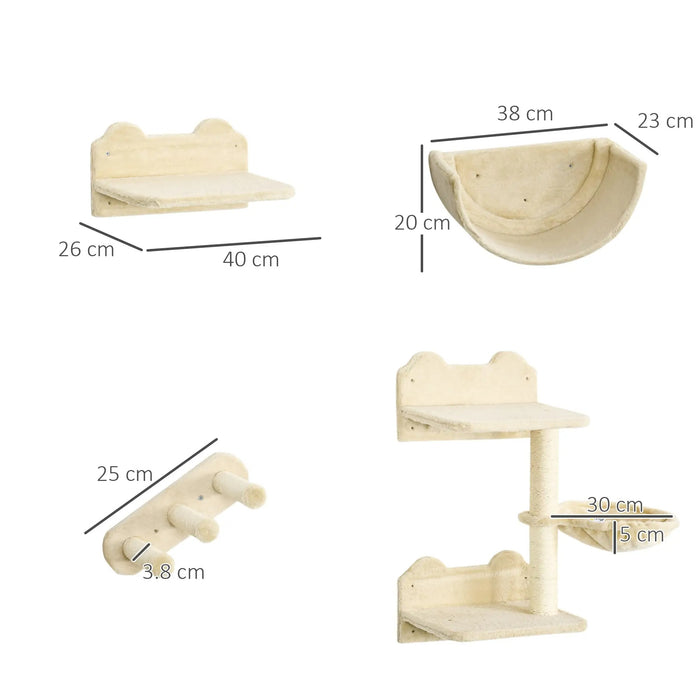 Set di pareti da arrampicata per gatti, piattaforma in 4 parti, 3 piani, direttore, chipboard di legno, beige