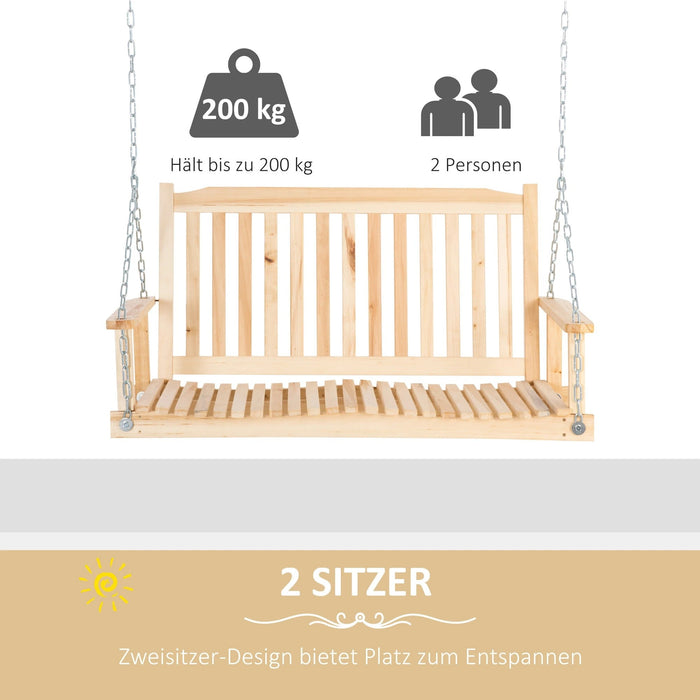 Gartenschaukel für 2 Personen Schaukelbank Hängebank Massivholz Patio Terrasse Hinterhof Natur, 117x69x60cm