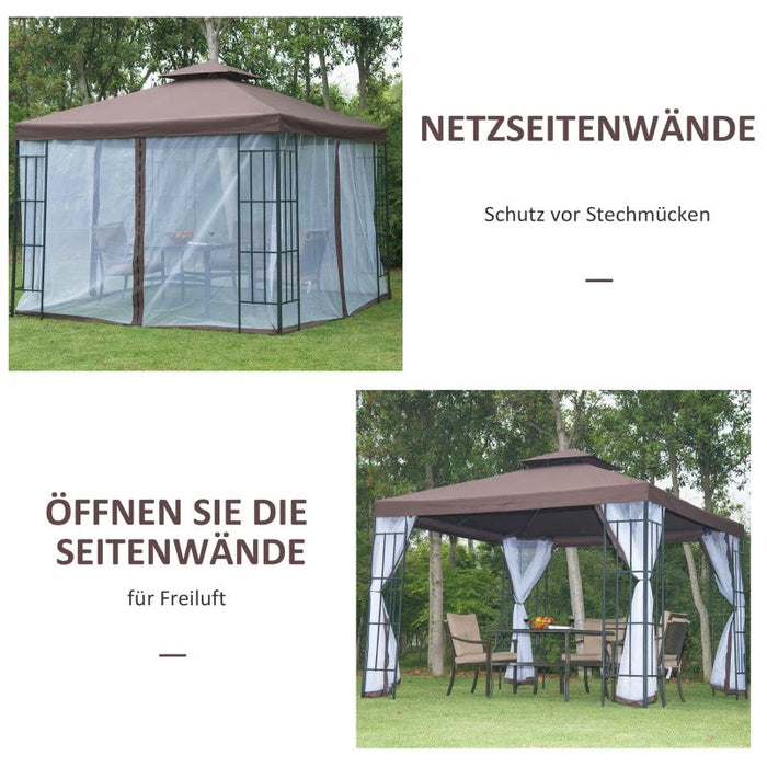 Pavillon Gartenpavillon mit Moskitonetze Seitenwände, Partyzelt mit Doppeldach, Gartenzelt Festzelt 2,97x2,97m