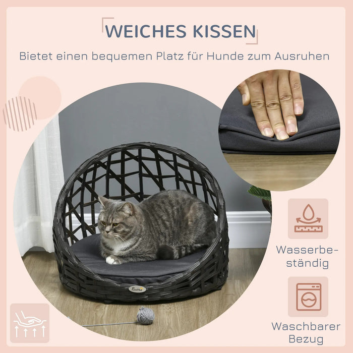 Hundebett aus PE-Rattan inkl. Kissen Braun, 51x51x41cm