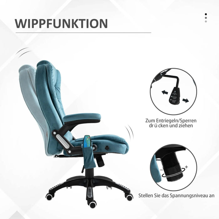 Bürostuhl Massagefunktion Wärmefunktion höhenverstellbar ergonomisch Blau, 68x72x110–120cm