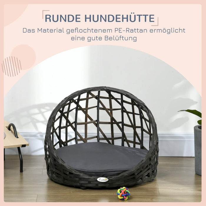 Hundebett aus PE-Rattan inkl. Kissen Braun, 51x51x41cm