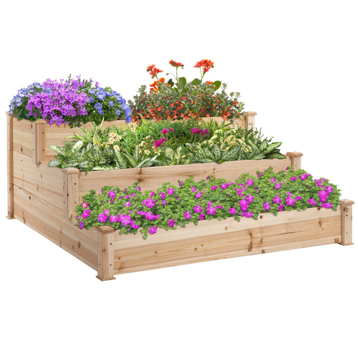 Hochbeet 3-stufige Gartenbeet Pflanzenbeet Kräuterbeet Blumentreppe für Balkon Garten Natur Tannenholz, 124x124x56cm