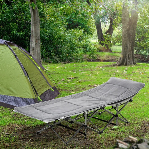 Campingbett klappbar Feldbett Klappbett mit Kopfkissen Seitentasche Matratze Gästebett bis 150kg belastbar Reisen Outdoor Oxford Hellgrau 188x64,5x53cm