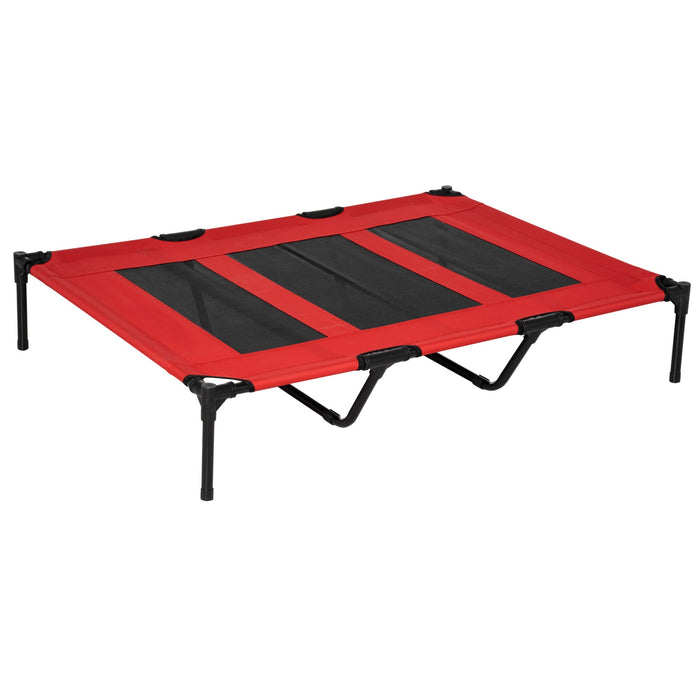 Lit de chien extérieur support pliable rouge + noir, 122x92x23cm