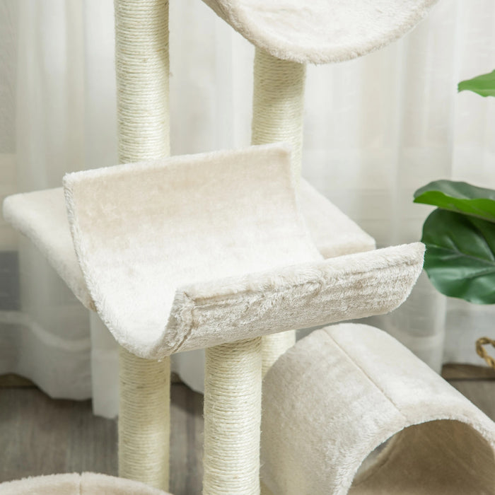 Cat scratching post, climbing tree, toy tunnel beige 50x40x105cm