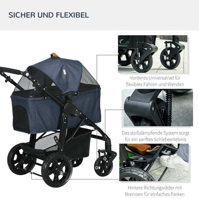 Voiture pliable buggy chien voiture bleu foncé, 99x62x106cm