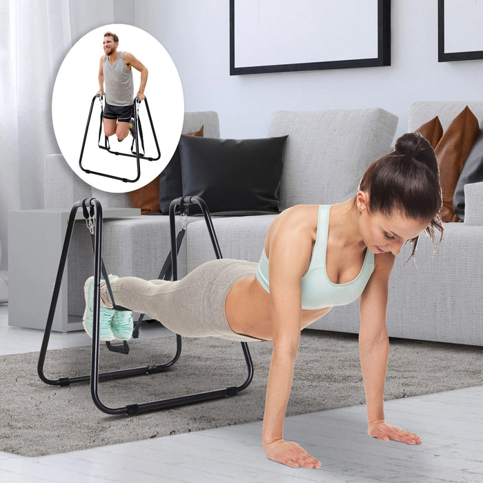 Impostazione, barre con trainer con imbracatura, acciaio, nero, 90x81x92,5 cm