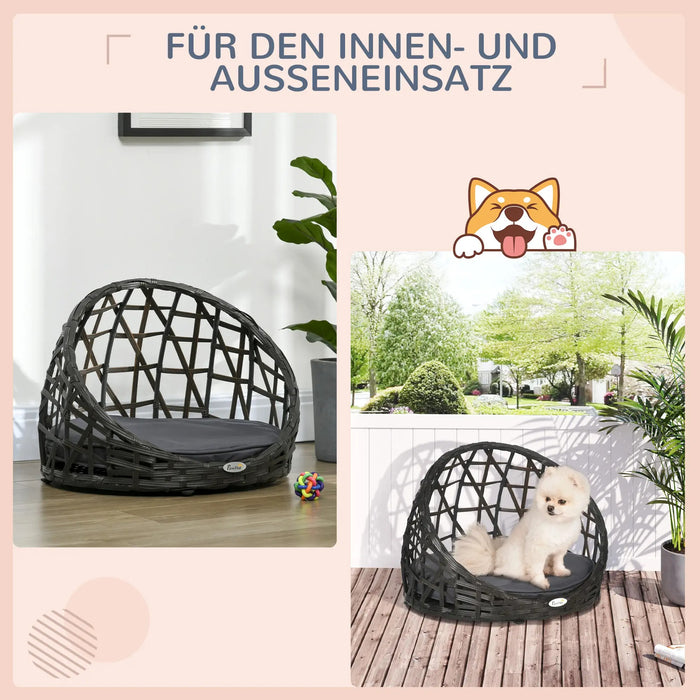 Hundebett aus PE-Rattan inkl. Kissen Braun, 51x51x41cm