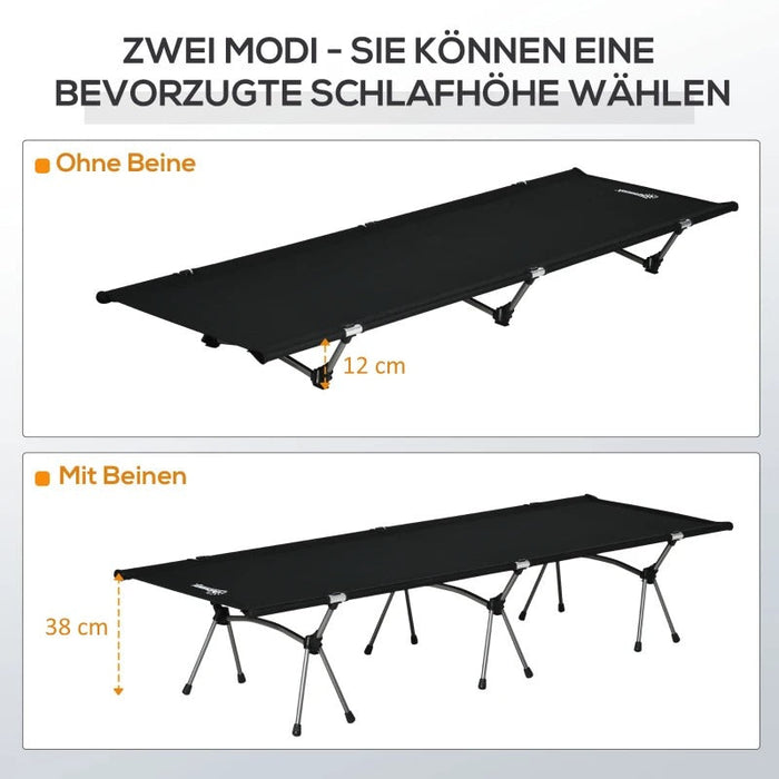 Campingbett Klappbar Aluminium Feldbett Klappbett mit Tragetasche höhenverstellbar bis 150kg belastbar Oxford Schwarz 190x65x38cm