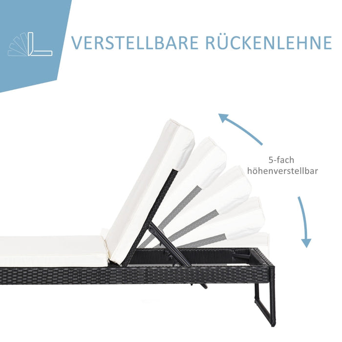 Sonnenliege mit verstellbarer Rücklehne PE-Rattan Polyester Schwarz Kissen Cremeweiss