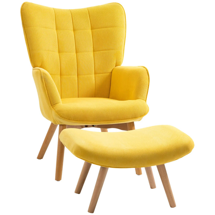 Armchair Ackent en ski Oursign, avec des ottomans, un ensemble de fauteuils, du bois de hêtre, un look de cordon, jaune