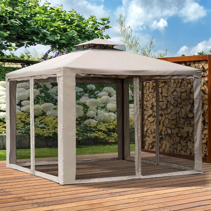 Gartenpavillon Pavillon Gartenzelt Festzelt Partyzelt mit 4x Seitenwand wetterfest Metall + Polyester Cremeweiß 2,94x2,94x2,65m