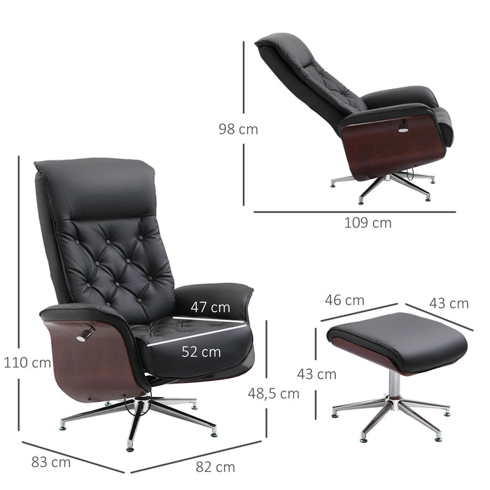 Détendez le fauteuil avec un tabouret de semelles en fauteuil à 360 ° Black rotatif, 82x83x110cm