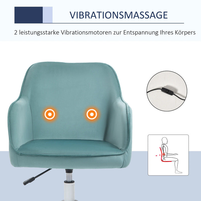 Massage-Bürostuhl in Samtoptik mit Vibrationsfunktion Grün, 55x65x86cm