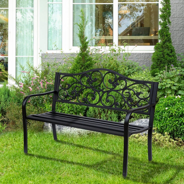 Gartenbank 3-Sitzer Sitzbank Stahlbank Bank mit Armlehnen Gusseisen Schwarz, 127x60x89cm