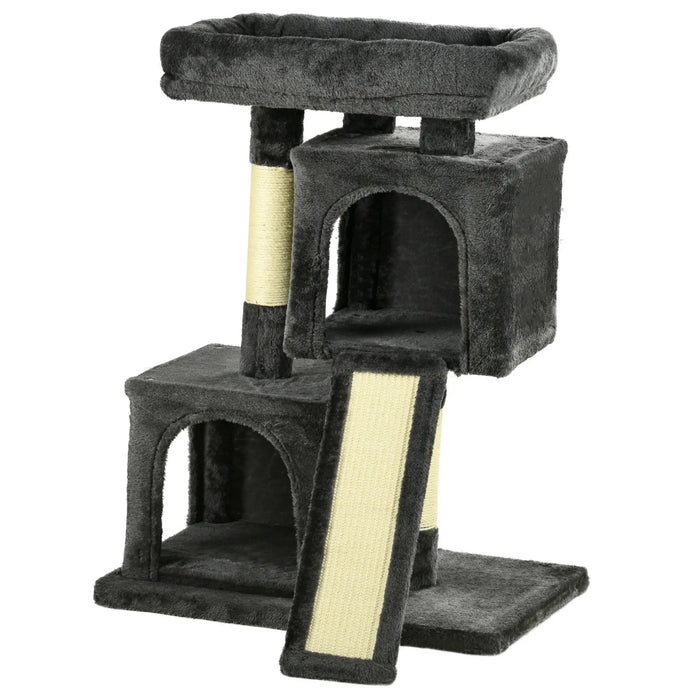 Cat Scratching Post avec colonnes sisal, arbre de jeu pour petits chats, gris foncé, 59x39x83cm