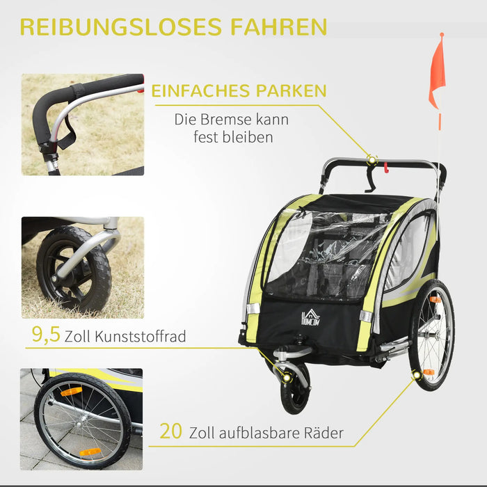 fahrradanhänger bremse Veloanhänger Fahrradanhänger 2 Kinder gelb
