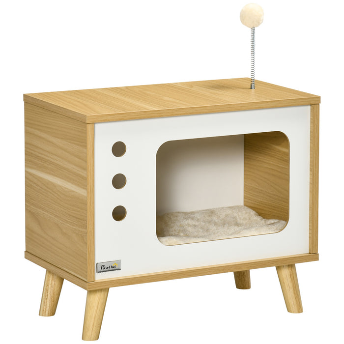 Cat Cave nel design TV tra cui giocattoli e cuscini, quercia, 50x28x43cm