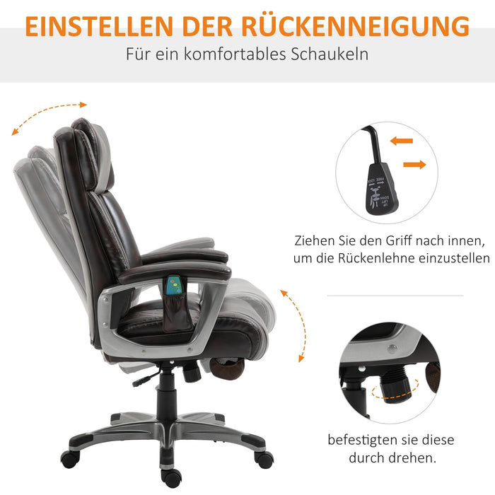 Massage-Bürostuhl 6-Punkt-Massage ergonomisch Kunstleder Braun, 70x76,5x114-124cm