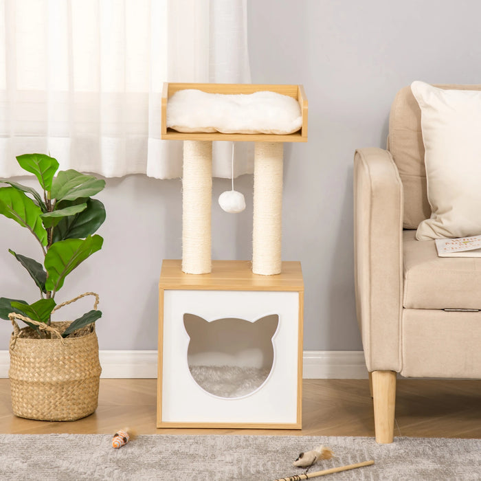 Scratching post with cat cavity 2 soft pillows, sisal nature 35x35x81cm