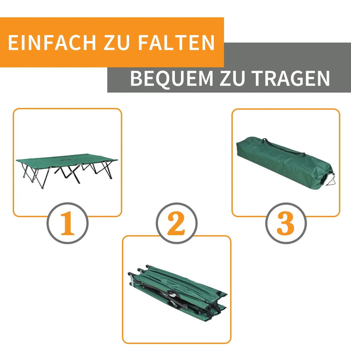 Campingbett Klappbar für 2 Personen Feldbett mit Tragetasche bis 136kg Grün, 193x125x40cm